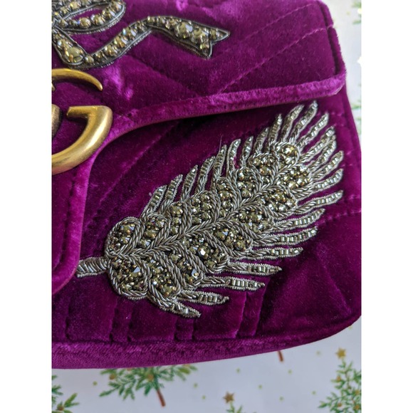 Gucci Velvet Matelasse Embroidered Mini GG Marmont - Picture 3 of 11